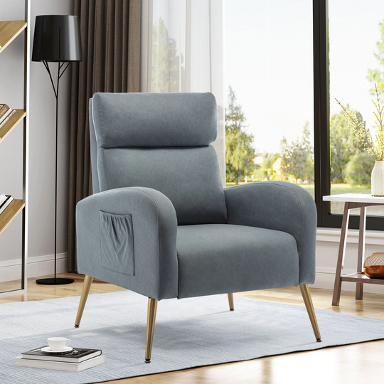 Living Room Chair, Accent Chair High Backrest Armchair with Side Pocket Upholstered Sofa Chair
