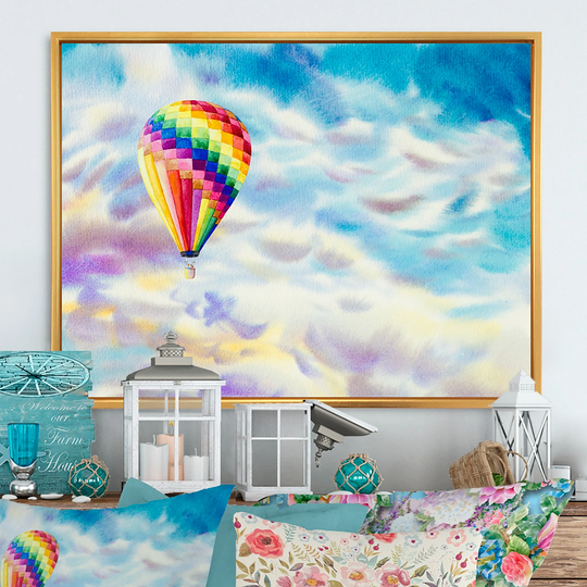 Designart 'Colorful Air Balloons Landscape' Traditional Framed Canvas Art Print