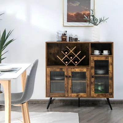 Buffet Sideboard Kitchen Storage Cupboard W/ Glass Door & Adjustable Shelves