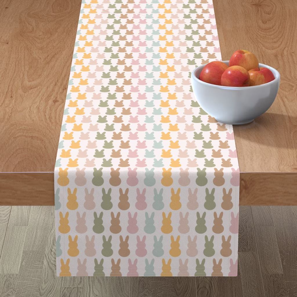Boho Rabbits Table Runner - Multi Colored Bunnies By Thecollectivelux Rabbit Bunny Spring Cotton Sateen Spoonflower