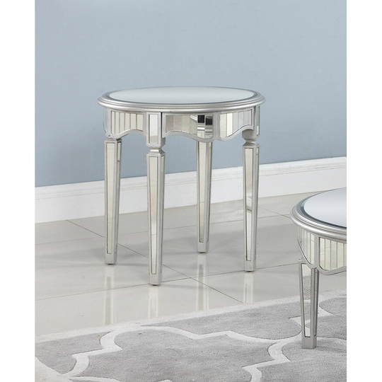 Best Master Furniture Silver Mirrored Round End Table