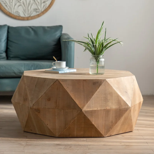 Modern Geometric Coffee Table for Living Room, Three-dimensional Embossed Pattern Design Sofa Table Cocktail Table