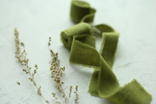 Dispatches From Usa/Bright Olive Hand Dyed Cotton Ribbons For Wedding Bouquets Or Invitations Without Spools Made in Ukraine