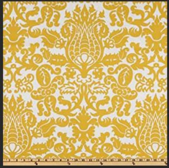 Yellow Table Runner, Amsterdam Yellow White Damask Runner For