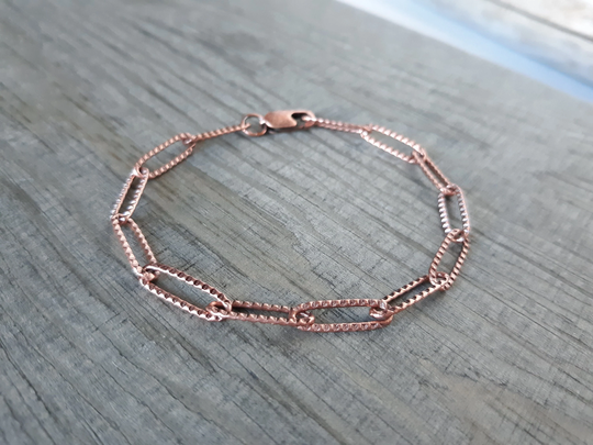 Copper Chain Bracelet, Oval Link Metal Plated Textured Chain, Boho Jewelry, Jewelry Gift For Her, Valentines