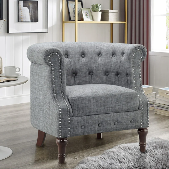 Grove 32'' Wide Tufted Chesterfield Chair with Nailhead Trim, Scroll Arm, Accent Chair