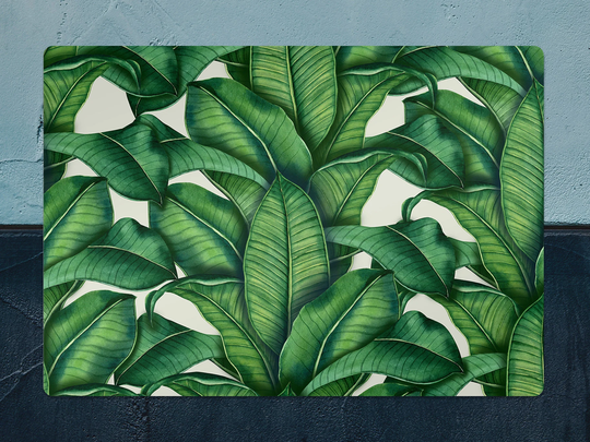 Botanical Leaves Chair Mat, Green Vinyl Floor Beige Protective Plants Splat Office Decor, Decorative Gift Idea