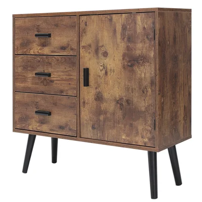 Mid-Century Storage Cabinet With 3 Large Drawers & 1 Side Cabinet With Adjustable Shelf, 31.5" L Free Standing Sideboard, Cupboard, Drawer Dresser, TV