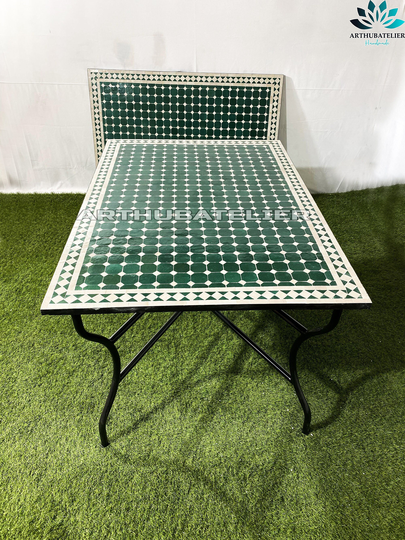 Amazing Dinning Mosaic Table Green 100 % Handmade Moroccan For Outdoor-Indoor, Large Table