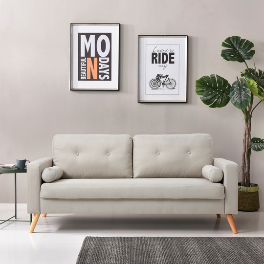 Alvin Collection Modern Mid-Century Button Tufted Polyester Sofa with Accent Pillows