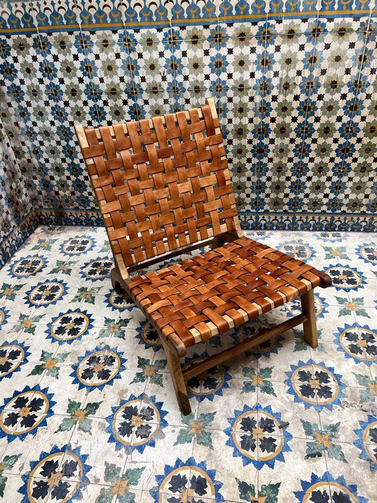 25% Off Clearance Sale handmade Moroccan Walnut Wood Braided Leather Chair Stool Chaise