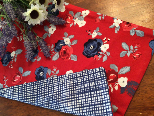 Patriotic Table Runner Reversible Americana Patriotic Floral 4Th Of July Red Farmhouse