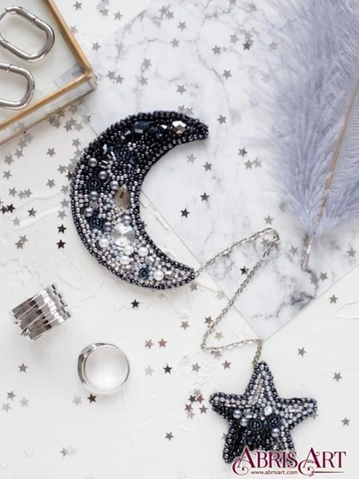 Diy Bead Brooch Kit "Moon" Embroidery Size 2.3"×2.9" | 6x7.5 cm, Gift