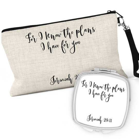 Jeremiah 2911 Cosmetic Bag, Christian For I Know The Plans Have For You Makeup Case, Pencil Compact Mirror C-Scr023