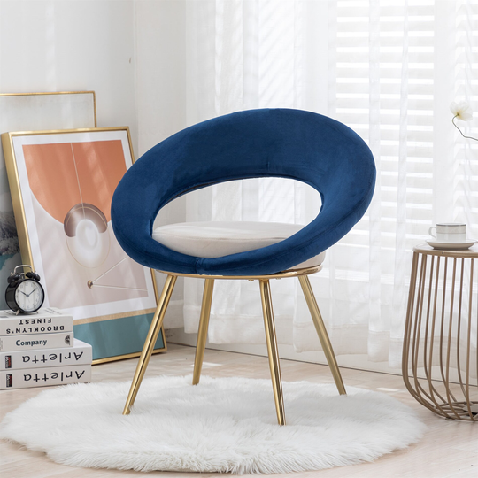 Navy Blue Velvet Modern Accent Lounge Chair with Gold Plated Leg