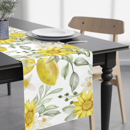 Lemon Table Runner, Sunflower Summer Decor, Floral Yellow Rose Decor