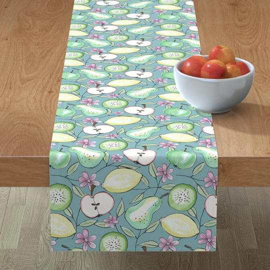 Pear Blossoms Table Runner - Summer Fruit By Aliwilkinsondesigns Apples Pears Lemons Citrus Cotton Sateen Spoonflower