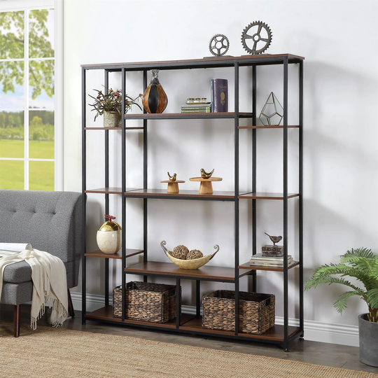 Open Freestanding 5 Tier Bookshelf with Metal Frame