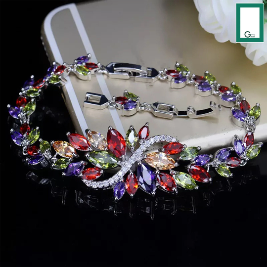 Colorful Bracelet | 925 Sterling Silver Crystal Big Flower Cluster Cubic Zircon Wedding Party Jewelry Gift For Women