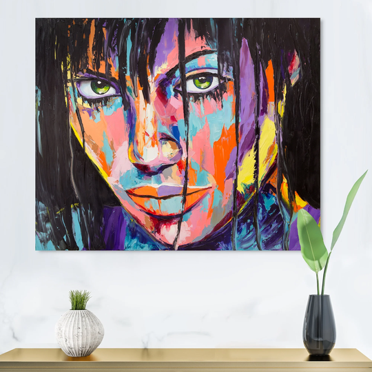 Designart 'Colorful Fantasy Portrait Of A Young Woman III' Glam Canvas artwork