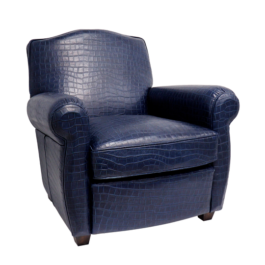 Pasargad Home Vicenza Collection Embossed Leather Wing Chair, Blue - W32.6"xD33.8"xH32.28"