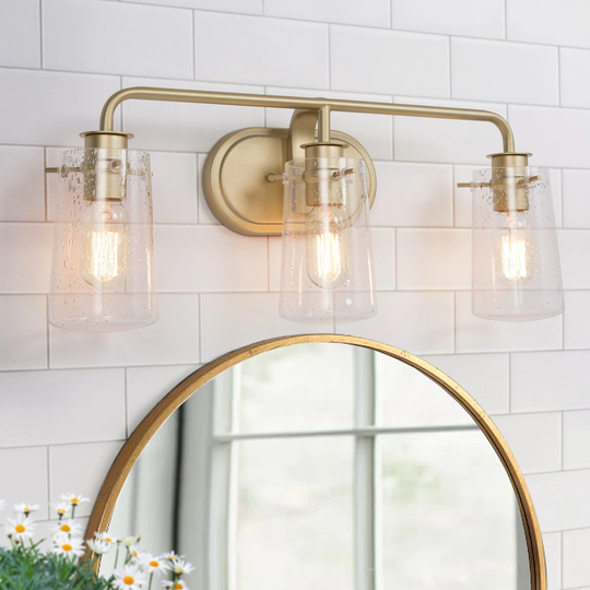 Mid-century Modern Gold Bathroom Vanity Lights Seeded Glass Linear Wall Sconces