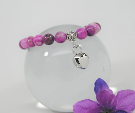 Purple Jasper Beads Cremation Bracelet, Heart Urn For Human Or Pet Ashes, Cremains Holder Jewelry, Memorial Keepsake
