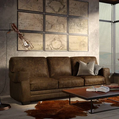 Cordova 90" Genuine Leather Square Arm Sofa