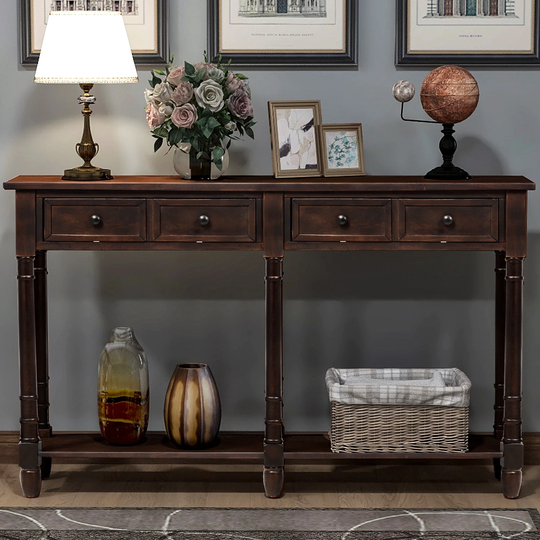 Espresso Entryway Console Table with 2 Drawers and Bottom Shelf