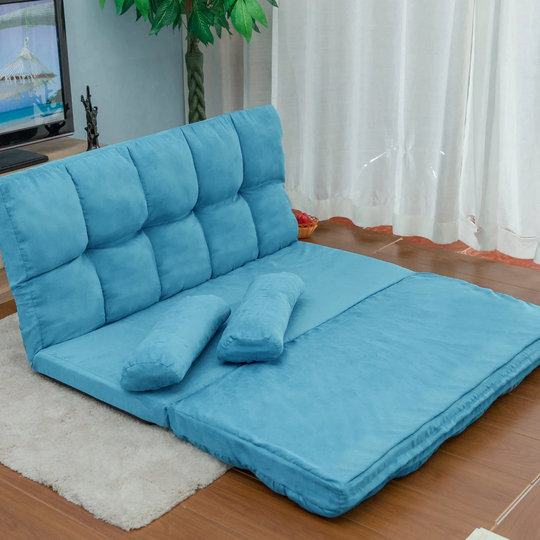 Double Chaise Lounge Sofa Floor Couch and Adjustable Backrest Sofa with Two Pillows