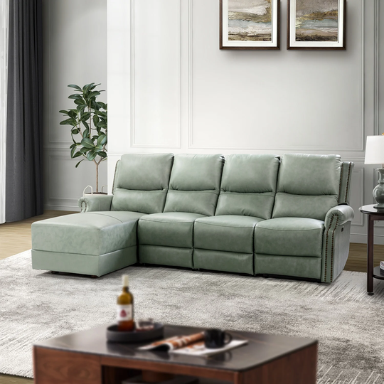 Placido Genuine Leather Sectional Sofa with Wood Base