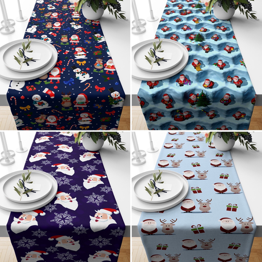 Santa Claus Table Runner, Blue Father Christmas Kitchen Textile, Linens, Xmas Gifts, Holiday Gift For Mother