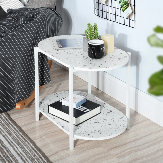 24" 2-Tiers End Table Modern Marble Small Table Coffee Tea Sofa Table for Living Room Indoor Balcony