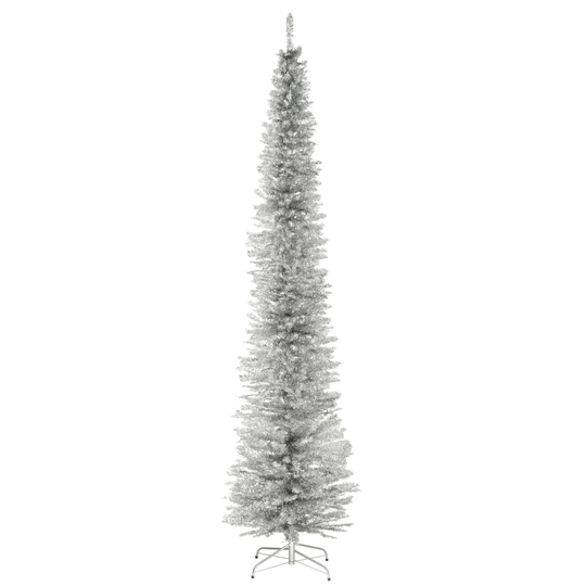 9' Silver Pencil Tinsel Artificial Christmas Tree - Unlit Lights - 9 Foot