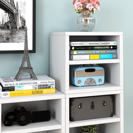 Way Basics Modular Connect Shelf Cube Cubby Storage Stackable Closet Organizer Display Shelf, White
