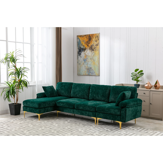 4-Person Sectional Sofa Polyester Padded Seat Chaise Accent Sofa with Ottoman