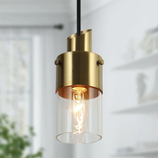 Modern Glam Gold 1-Light Mini Cylinder Glass Kitchen Island Pendant Lights
