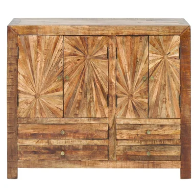 49 Inch Wide Reclaimed Wood Sideboard With Drawers Accent Cabinet Sunburst