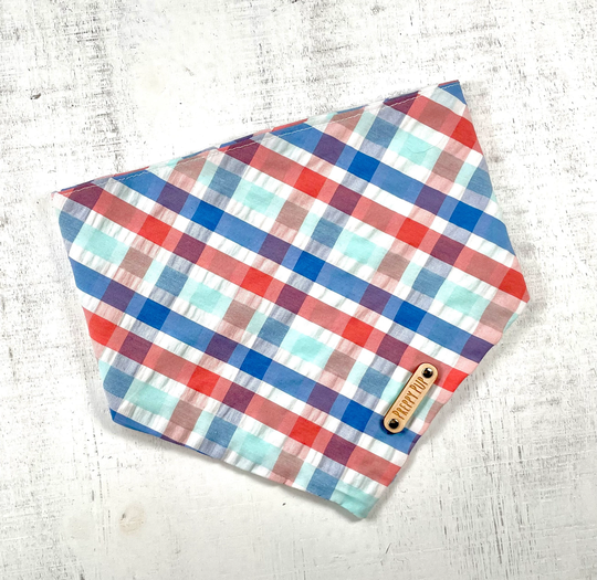 Turquoise, Mint & Coral Plaid Dog Bandana