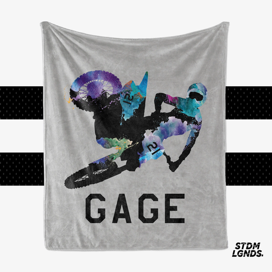 Motocross, Moto, Motorcycle, Dirt Bike Personalized Blanket. 3 Sizes 30"x40", 50"x60" & 60"x80"