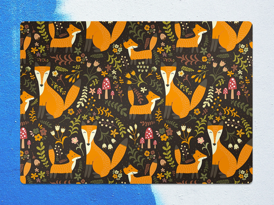 Vintage Foxes Chair Mat, Black Protective Orange Splat Animals Vinyl Floor Office Decor, Flooring, Kids Room Rug