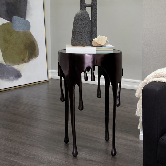 Aluminum Drip Accent Coffee Table with Melting Designed Legs and Shaded Glass Top