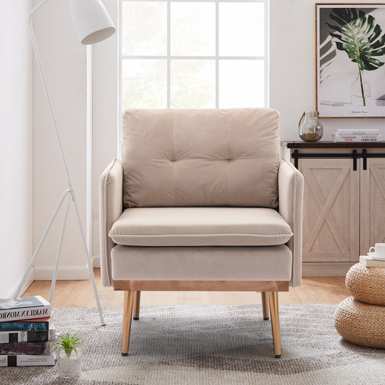CTEX Velvet Upholstery Accent Chair with Rose Golden Metal Leg and Wood Frame