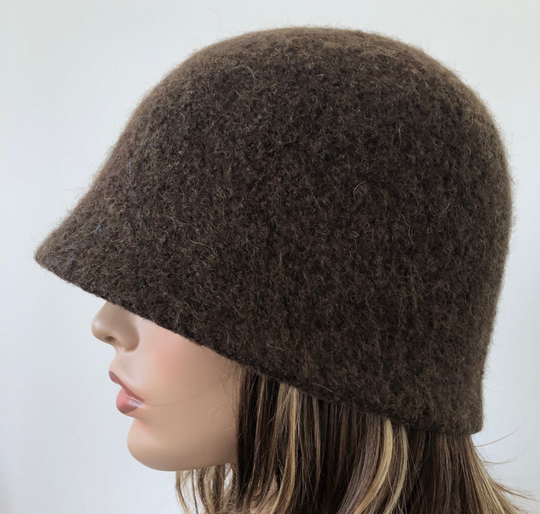 xl Unisex Wool Beanie, Brown Beanie Women, Felted Hat, Cloche, Handmade Felt Hat Size 24" Up To 25" Ready Ship