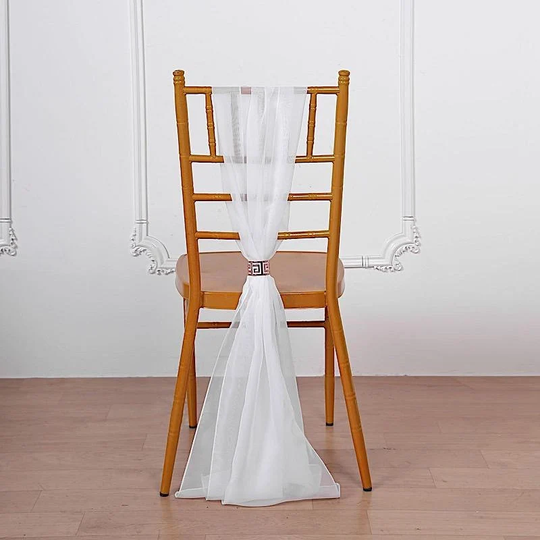 5 White Extra Wide Premium Chiffon Chair Sashes