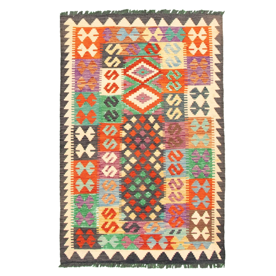 ECARPETGALLERY Flat-weave Bold and Colorful Multi Color Wool Kilim - 3'5 x 5'4