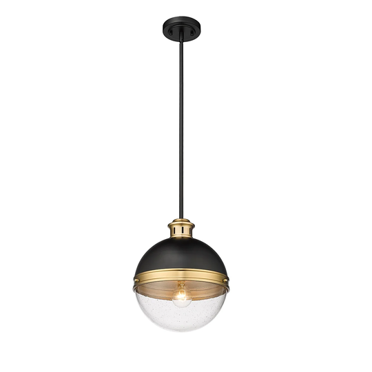 Millennium Lighting Ellmira 1 Light Pendant in Matte Black/ Aged Brass with Clear Seedy Glass Shades