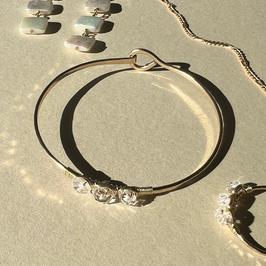 Herkimer Diamond Bracelet | Handmade, Bangle, 14K Gold Fill Or Sterling Silver