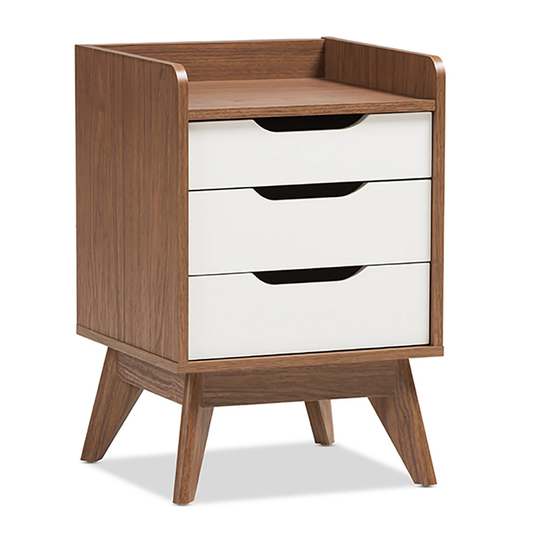 Modern Designs Top Tray Style Two Tone White and Walnut Nightstand