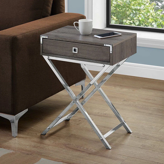 18" Storage Accent End Table in Dark Taupe and Chrome - Set of 2 - 54 x 84